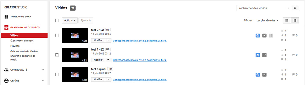 correspondance etablie avec un tiers youtube